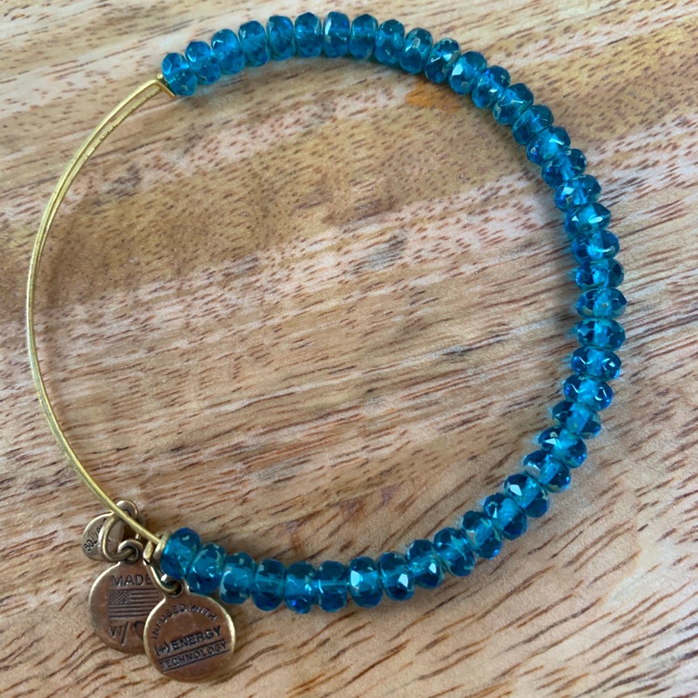 Alex and Ani blue beaded and gold bracelet
